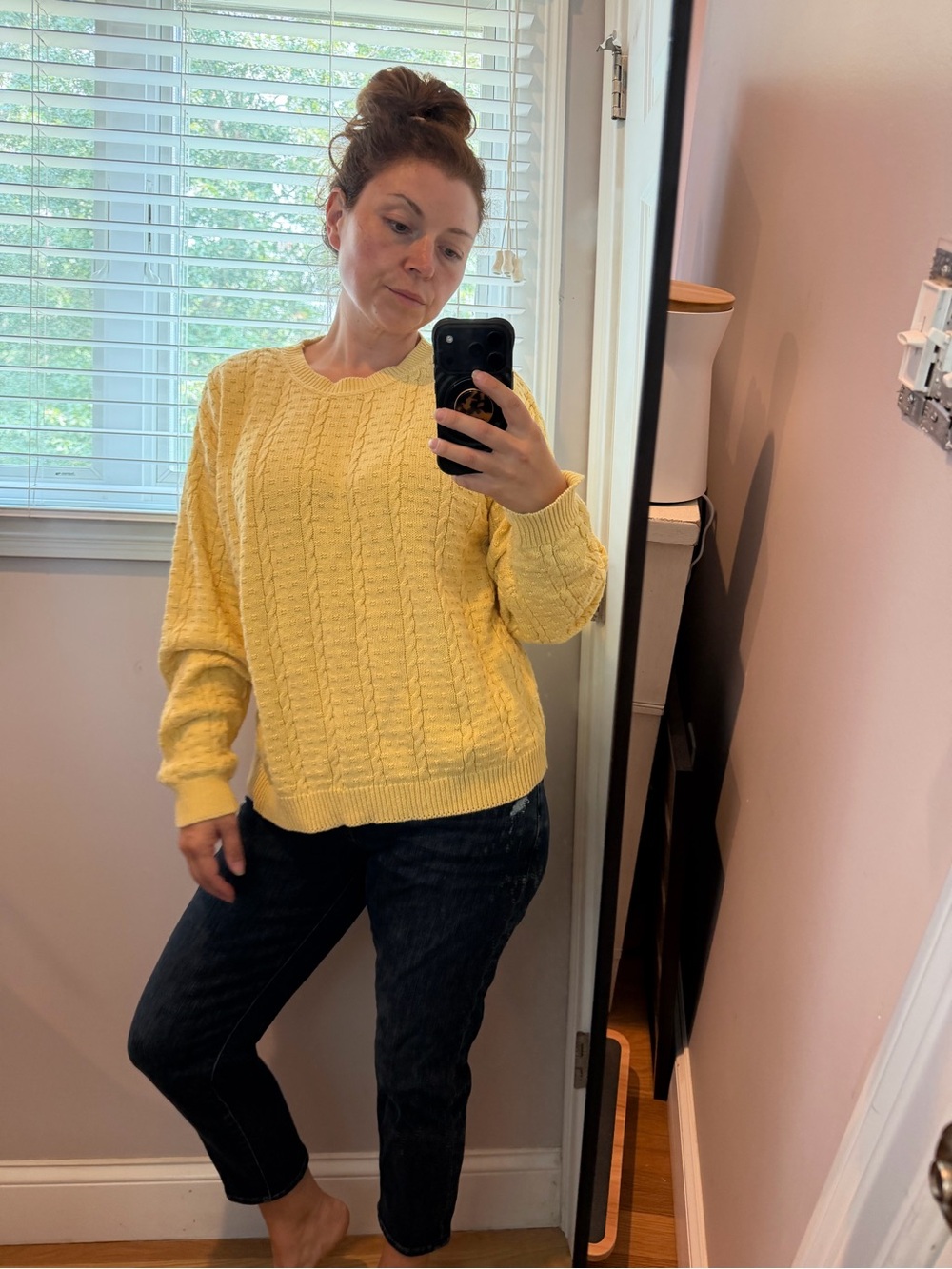Talbots Pale Yellow Cable-Knit Crewneck Sweater